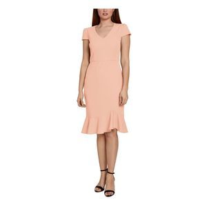 SAGE COLLECTIVE Womens Pink Scuba Crepe Asymmetrical Cap Sleeve Body Con Dress 6
